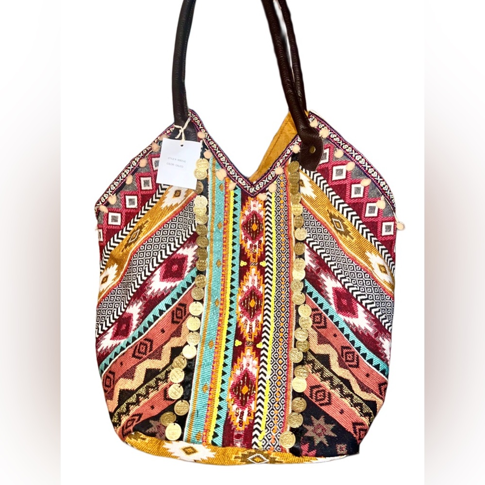 Bohemian Dreams Artisan Patchwork Leather Bucket Tote Bag